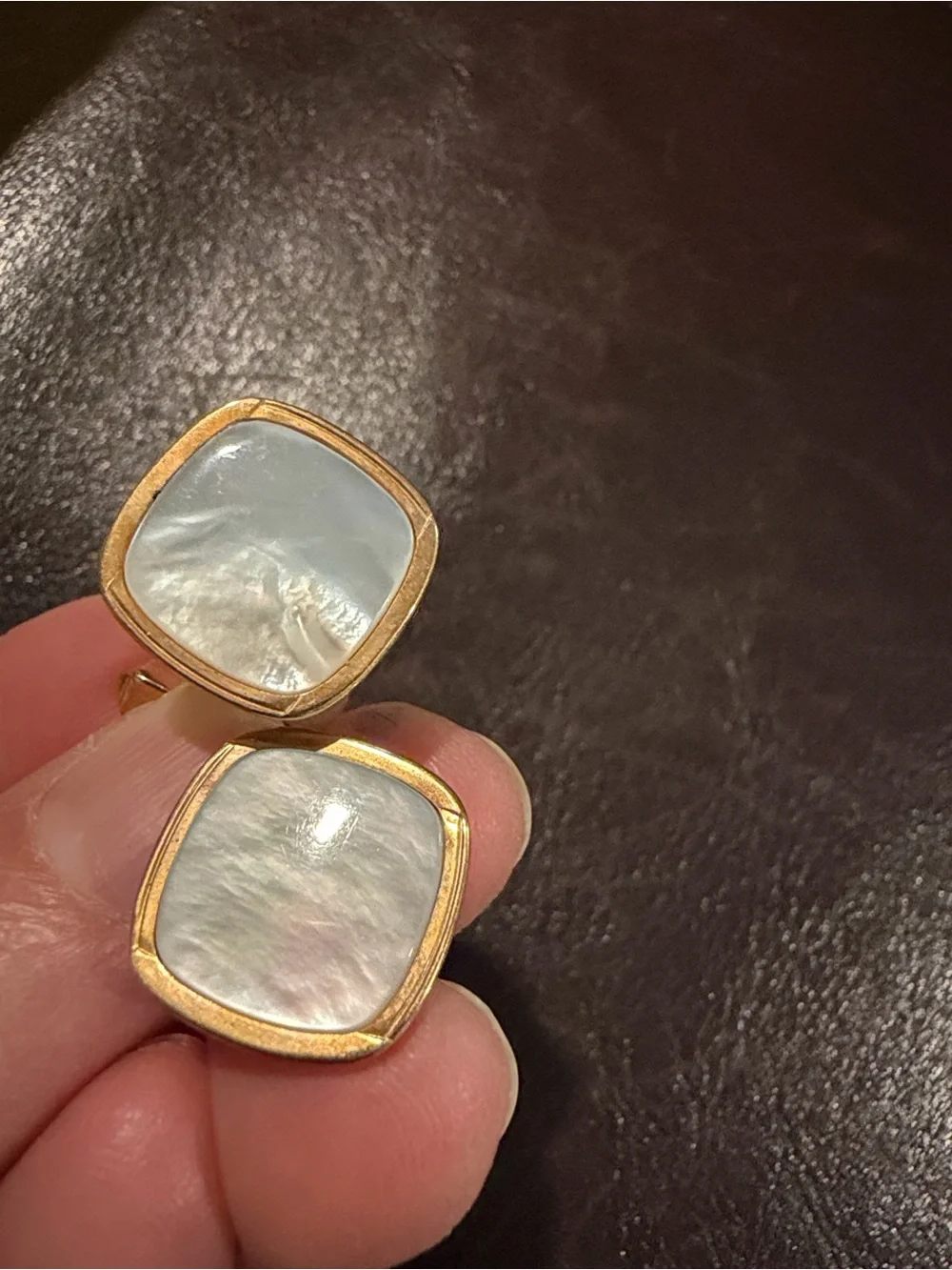 SWANK Gold-Tone Cufflinks with White Mother-of-Pearl Inset